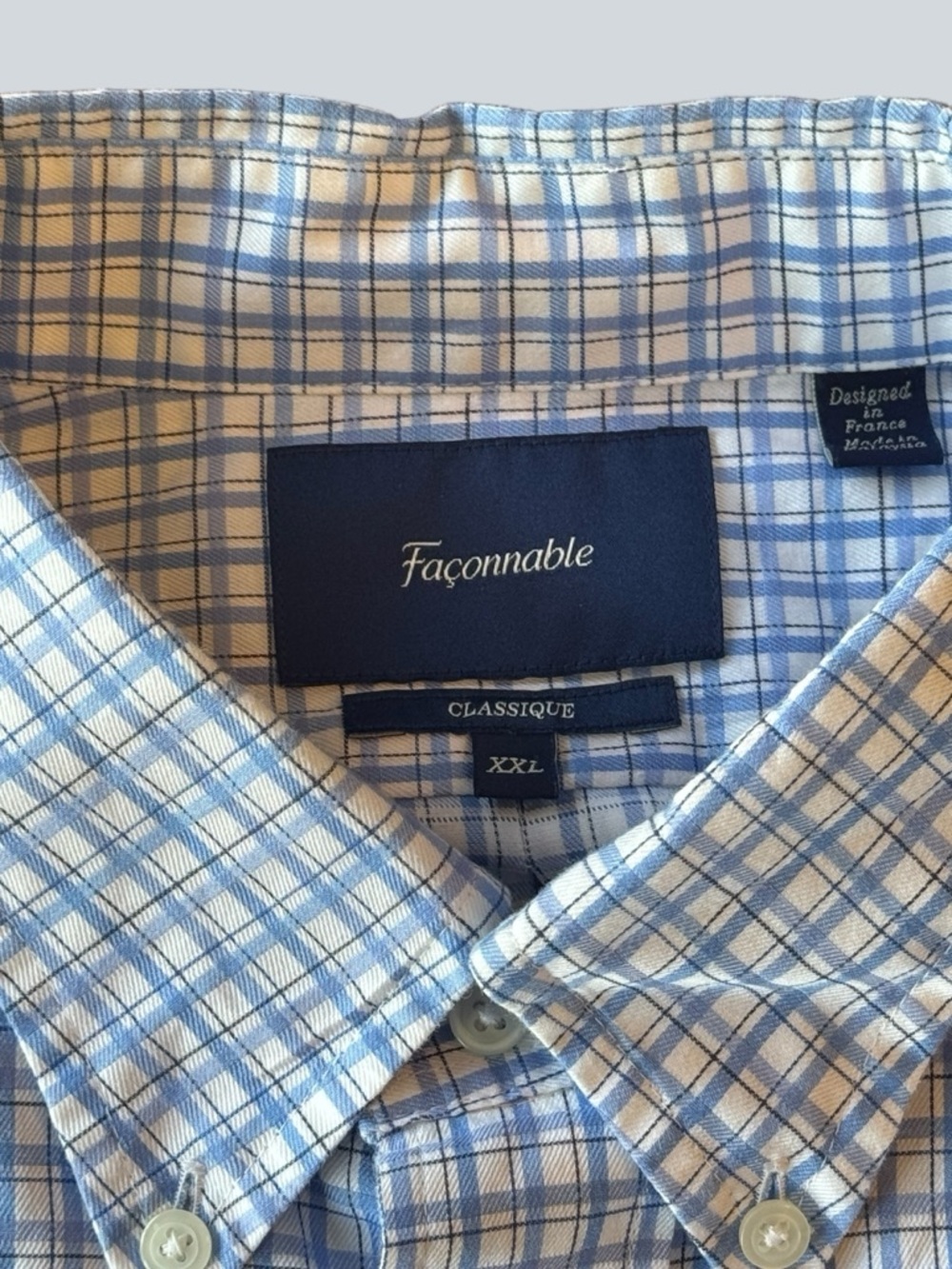 Faconnable Light Blue and White Checked Button-Down Shirt